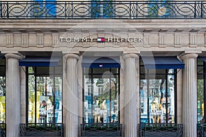 Exterior view of Tommy Hilfiger flagship store, boulevard des Capucines in Paris, France