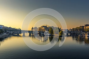 Nice sunrise on Seine river and Ile de la Cite in Paris