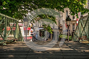 PARIS, FRANCE - APRIL 7, 2017 - St Martin`s canal bridge in Paris X district