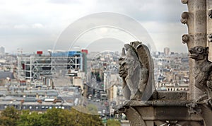 Paris, France - August 20, 2018: Statue of Chimera in Basilica o