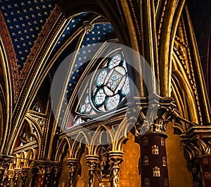 Paris, France - August 3,2019:  Interior view of the Sainte-Chapelle