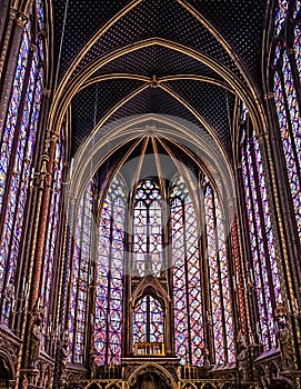 Paris, France - August 3,2019:  Interior view of the Sainte-Chapelle