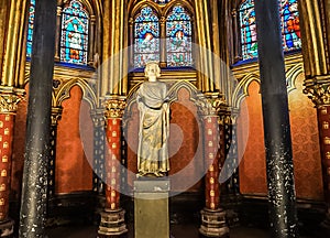 Paris, France - August 3,2019:  Interior view of the Sainte-Chapelle