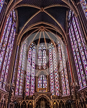 Paris, France - August 3,2019:  Interior view of the Sainte-Chapelle