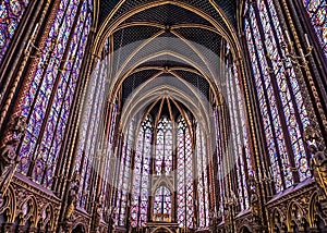 Paris, France - August 3,2019:  Interior view of the Sainte-Chapelle