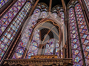 Paris, France - August 3,2019:  Interior view of the Sainte-Chapelle