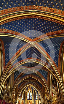 Paris, France - August 3,2019:  Interior view of the Sainte-Chapelle