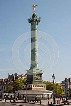 Paris, France. August 2022. The July Column, Colonne de Juillet, on the Place de la Bastille in Paris, France