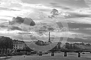 Bridges of Paris over Seine River. and Eiffel tower