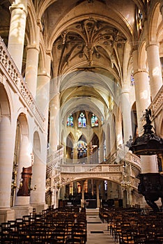 Paris, France the Church of Saint-Etienne-du-Mont interior 1494-1624 next to the Pantheon