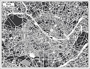 Paris France City Map in Black and White Color in Retro Style. Outline Map