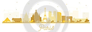 Paris France City Skyline Silhouette with Golden Buildings Isolated on White