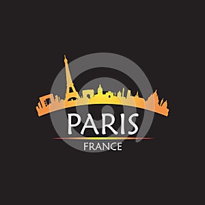Paris France city skyline silhouette. Vector illustration on black background.