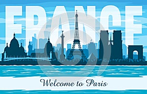 Paris France city skyline vector silhouette