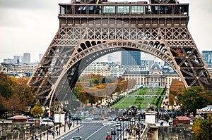 Paris, France. Close view of famous Eiffel Tower and Champ de Mars