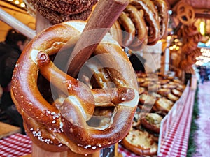 PARIS, FRANCE - December 17, 2023: Pretzel is a baked bread product, a traditional snack in the southern regions of Germany.