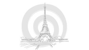 Paris, France, Eiffel`s tower sketch footage