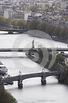 Paris, France, Europe, skyline, aerial view, Statue of Liberty,replica,, Frederic Auguste Bartholdi, Ile aux Cygnes, island, Seine