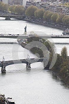 Paris, France, Europe, skyline, aerial view, Statue of Liberty,replica,, Frederic Auguste Bartholdi, Ile aux Cygnes, island, Seine photo