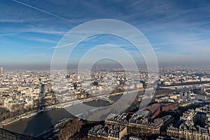 Paris France famous Eiffel Tower view during sunset from top of tower to city landmark