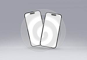 PARIS - France - February 27, 2024: Newly released Apple smartphone, Iphone 15 pro max silver color. Two mobile phone mockup 3d