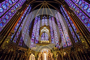 Paris, France- JANUARY 3, 2013: Altar in the upper chapel in Sainte Chapelle. Sainte Chapelle is one of the most beautiful and