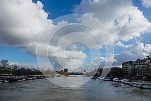 Paris, The banks of the Seine are flooded, the Seine is 6 meters above the level. Boats and barges can no longer circulate.