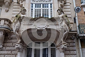 Detail of the facade of a building in Art Nouveau Style in Paris