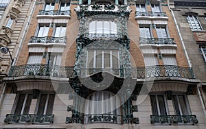 Detail of the facade of a building in Art Nouveau Style in Paris