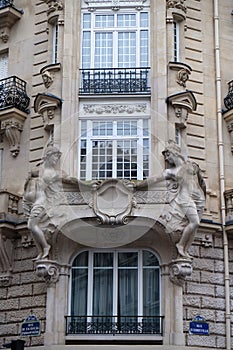 Detail of the facade of a building in Art Nouveau Style in Paris