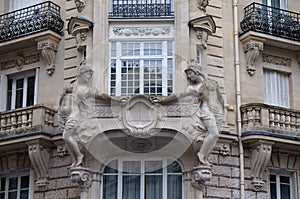 Detail of the facade of a building in Art Nouveau Style in Paris