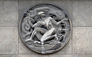 Horus and the talismans. Stone relief at the building of the Faculte de Medicine Paris photo