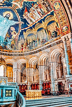 PARIS, FRANCE - JULY 04, 2016 : Interior of  Roman Catholic  church and minor basilica Sacre-Coeur, dedicated to the Sacred Heart