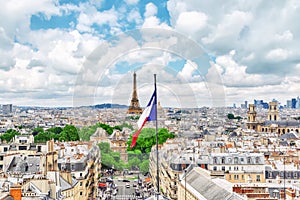 PARIS, FRANCE - JULY 08, 2016 : Beautiful panoramic view of Paris from the roof of the Pantheon. View of the Eiffel Tower and fla