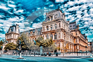 PARIS, FRANCE - JULY 08, 2016 : Hotel de Ville in Paris, is the building housing city`s local administration,it has been the