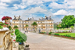 PARIS, FRANCE - JULY 08, 2016 : Luxembourg Palace and park in Pa