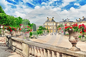 PARIS, FRANCE - JULY 08, 2016 : Luxembourg Palace and park in Pa