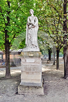 PARIS, FRANCE - JULY 08, 2016 : Statue of Laure de Noves in Luxembourg park in Paris, one of the most beautiful gardens in Paris.