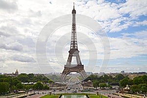 Eiffel Tower in Paris, skyline in a cloudy day in France