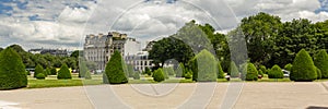 Paris, France - June 25, 2016: Beautiful green Park bitween Les Invalides and Alexandre III Bridge. Les Invalides is a complex of