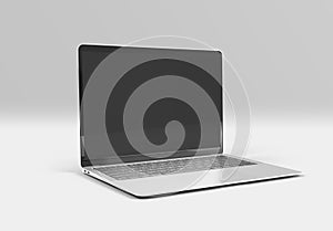 PARIS - France - March 15, 2023: Newly released Apple Macbook Air, Silver color. Side view. 3d rendering laptop mockup on white