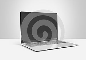 PARIS - France - March 15, 2023: Newly released Apple Macbook Air, Silver color. Side view. 3d rendering laptop mockup on white