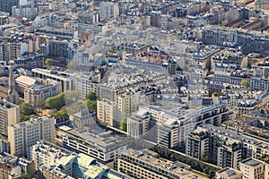 Paris, France, March 30, 2017: Aerial view of Paris from the Eiffel Tower. Panoramic view of the skyline over Paris