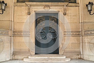 Paris, France, March 28 2017: Door architectural exteriors details of the Louvre museum