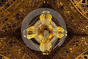 Paris, France, March 27 2017: Eiffel Tower in Paris at night with lights on