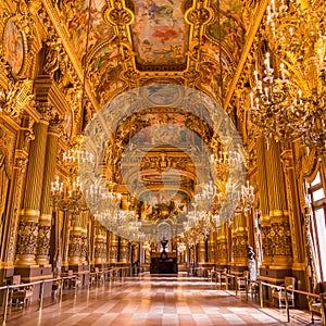 Paris, France, March 31 2017: Interior view of the Opera National de Paris Garnier, France. It was built from 1861 to