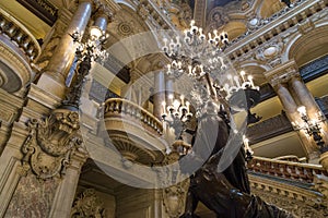 Paris, France, March 31 2017: Interior view of the Opera National de Paris Garnier, France. It was built from 1861 to
