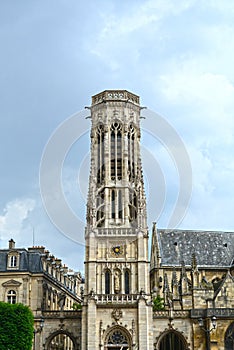 Paris, France -MAY 25, 2019: View of facade and tower of Saint-Germain-l`Auxerrois Church