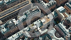 PARIS, FRANCE - MAY 30, 2023: Panorama aerial view of Paris city historical center. Top drone view of old and modern