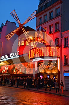 The Moulin Rouge night lights in Paris,